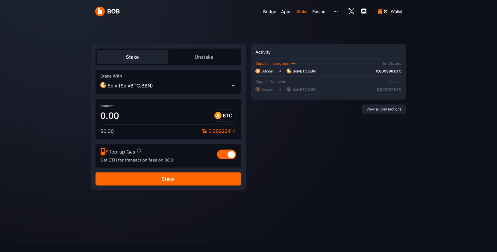 BOB Hybrid L2 website interface design